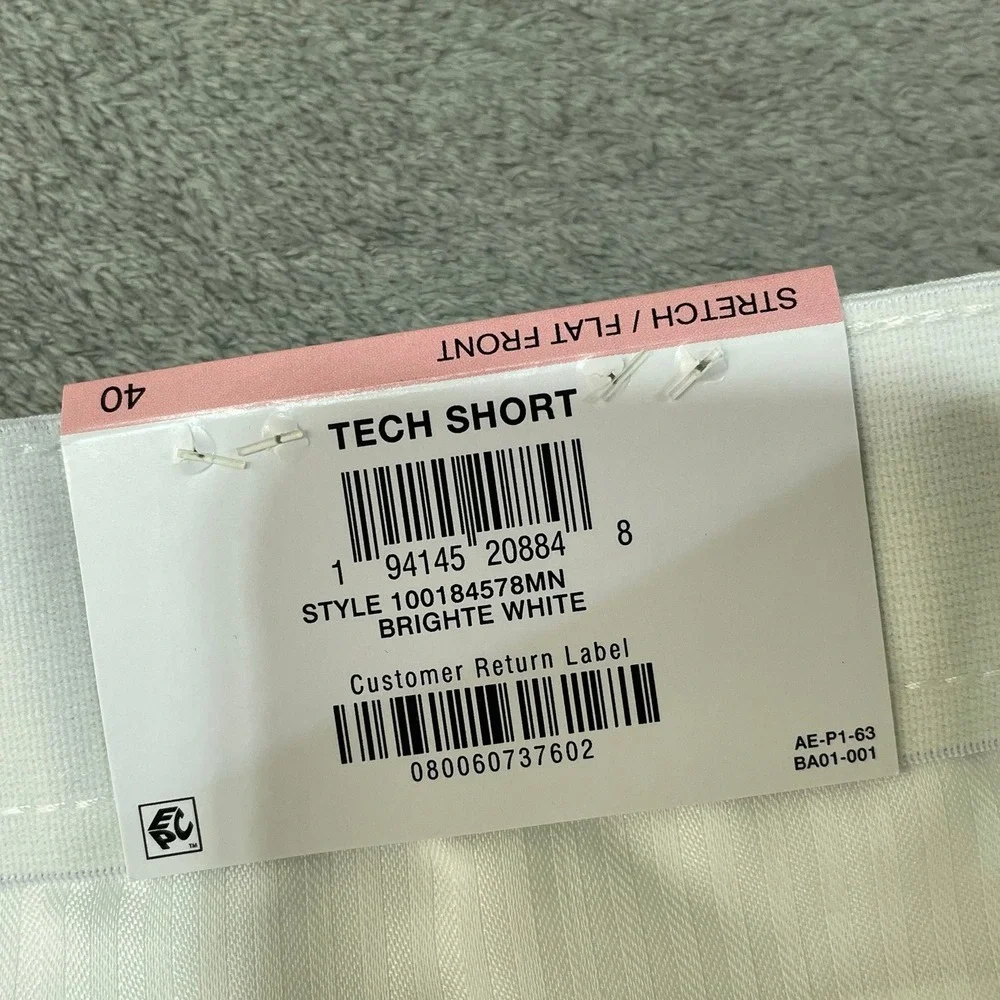 NWT Alfani Alfatech Tech Shorts Men's 40 White Cotton Blend Stretch Flat Front